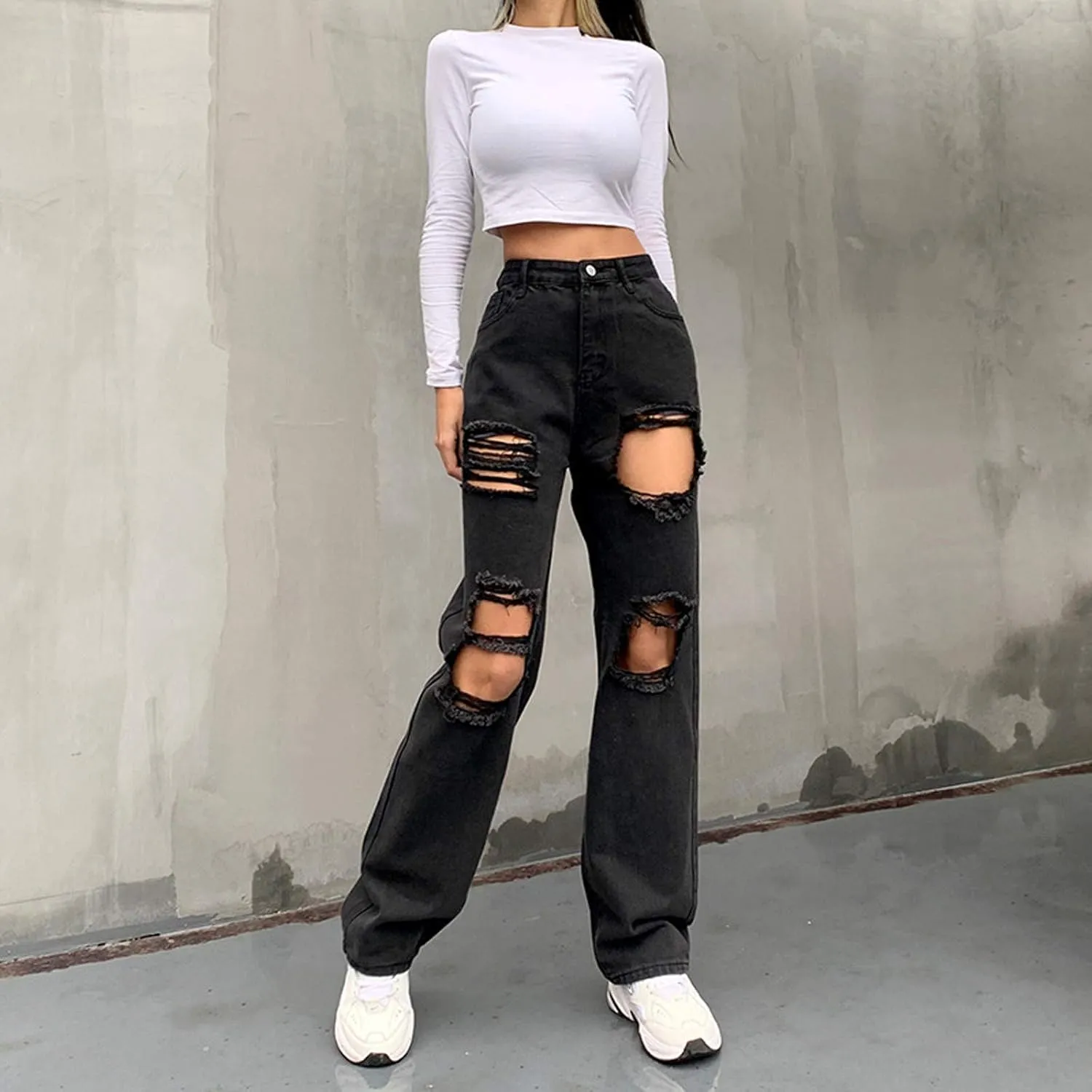 Womens Skinny Jeans Stretch Slim Fit Denim Jeans Color Ripped Solid Edge Straight Sexy Slim Casual Jeans Fashion