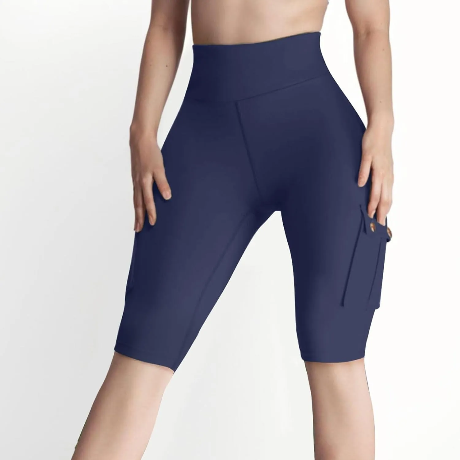 Womens Stretchy High Waisted Shorts 2025 Summer Workout Yoga Half Pants with Multi Cargo Pockets Butt Lifting Leggings