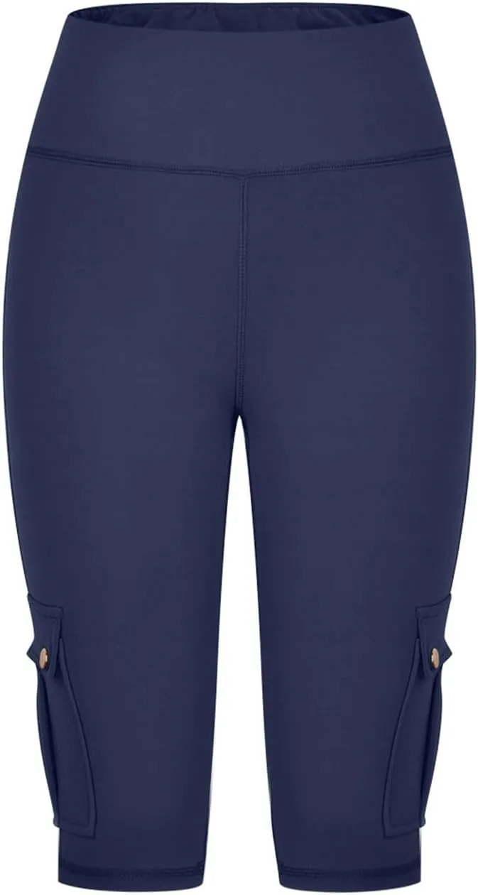Womens Stretchy High Waisted Shorts 2025 Summer Workout Yoga Half Pants with Multi Cargo Pockets Butt Lifting Leggings