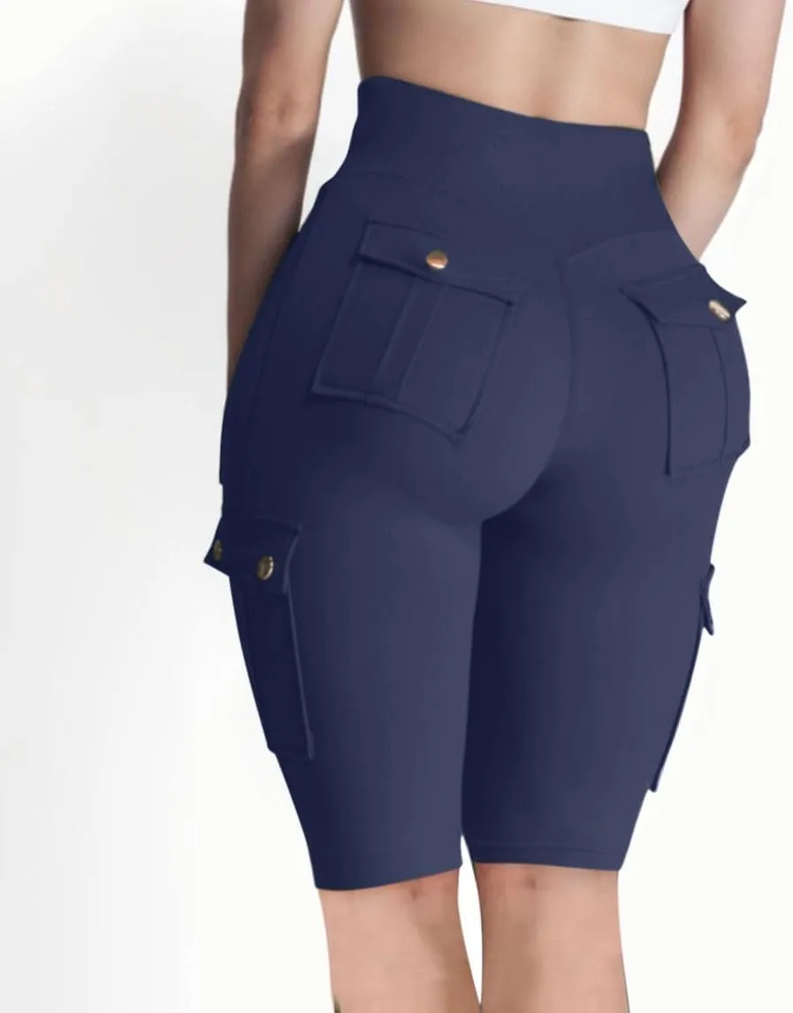 Womens Stretchy High Waisted Shorts 2025 Summer Workout Yoga Half Pants with Multi Cargo Pockets Butt Lifting Leggings