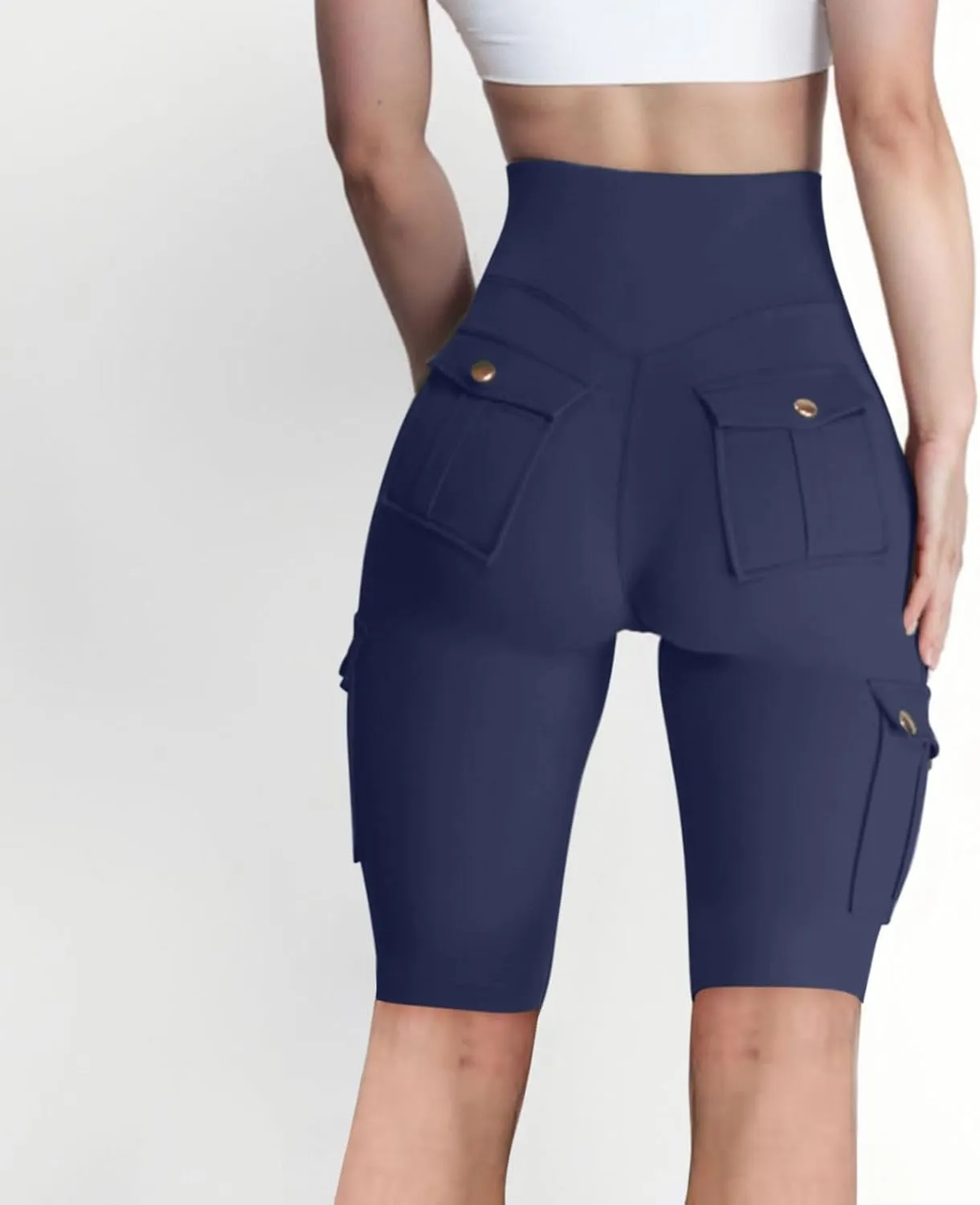 Womens Stretchy High Waisted Shorts 2025 Summer Workout Yoga Half Pants with Multi Cargo Pockets Butt Lifting Leggings