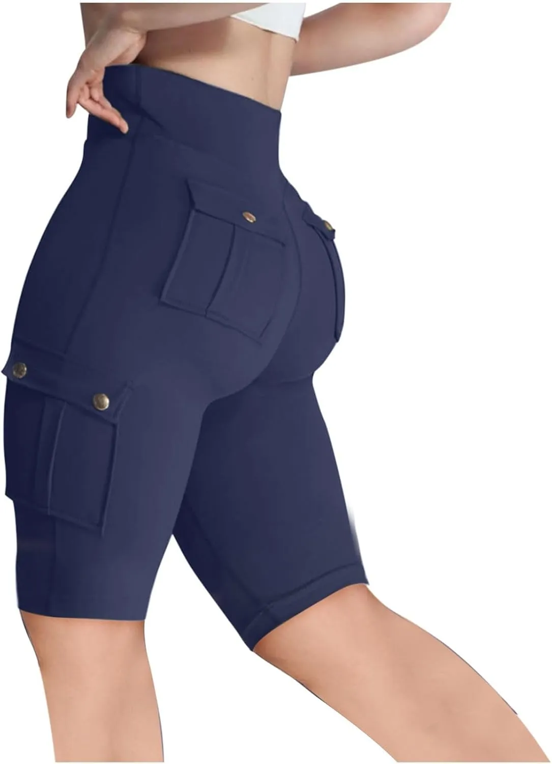 Womens Stretchy High Waisted Shorts 2025 Summer Workout Yoga Half Pants with Multi Cargo Pockets Butt Lifting Leggings
