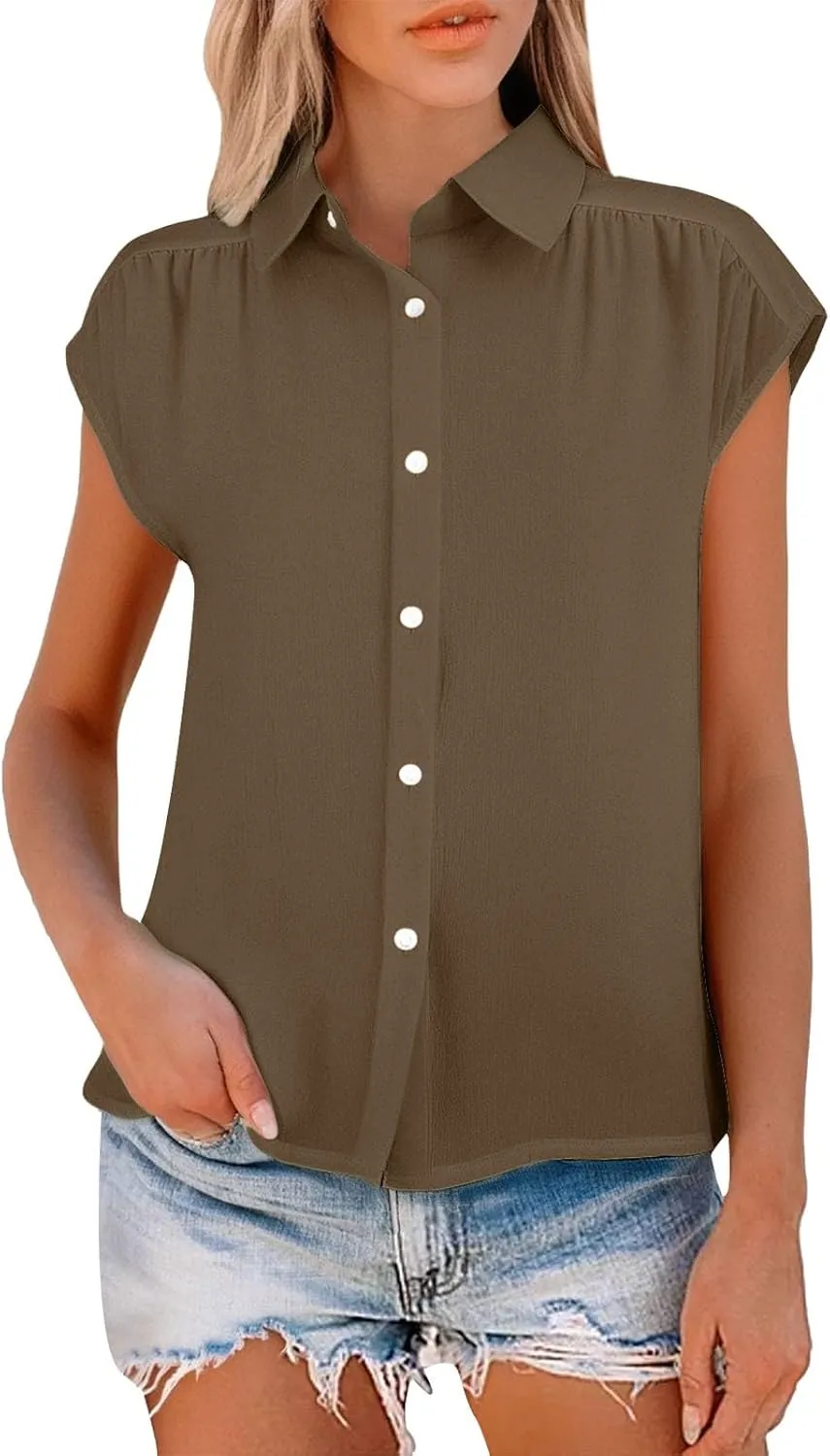 Women's Summer Shirts Lapel Button Down Sleeveless Blouse Thin Lightweight Breathable Outdoor Street Hippie Outfits