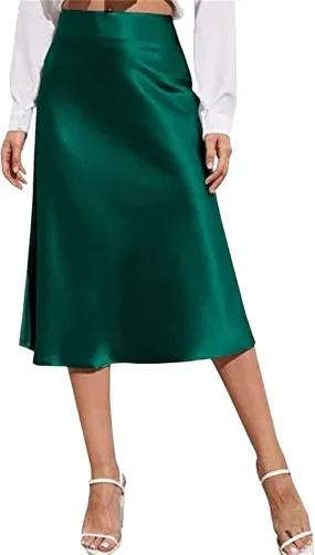 Women's Summer Skirts Mid Skirt Long Zipper Elegant Skirt High Waist Solid Color Satin Skirt