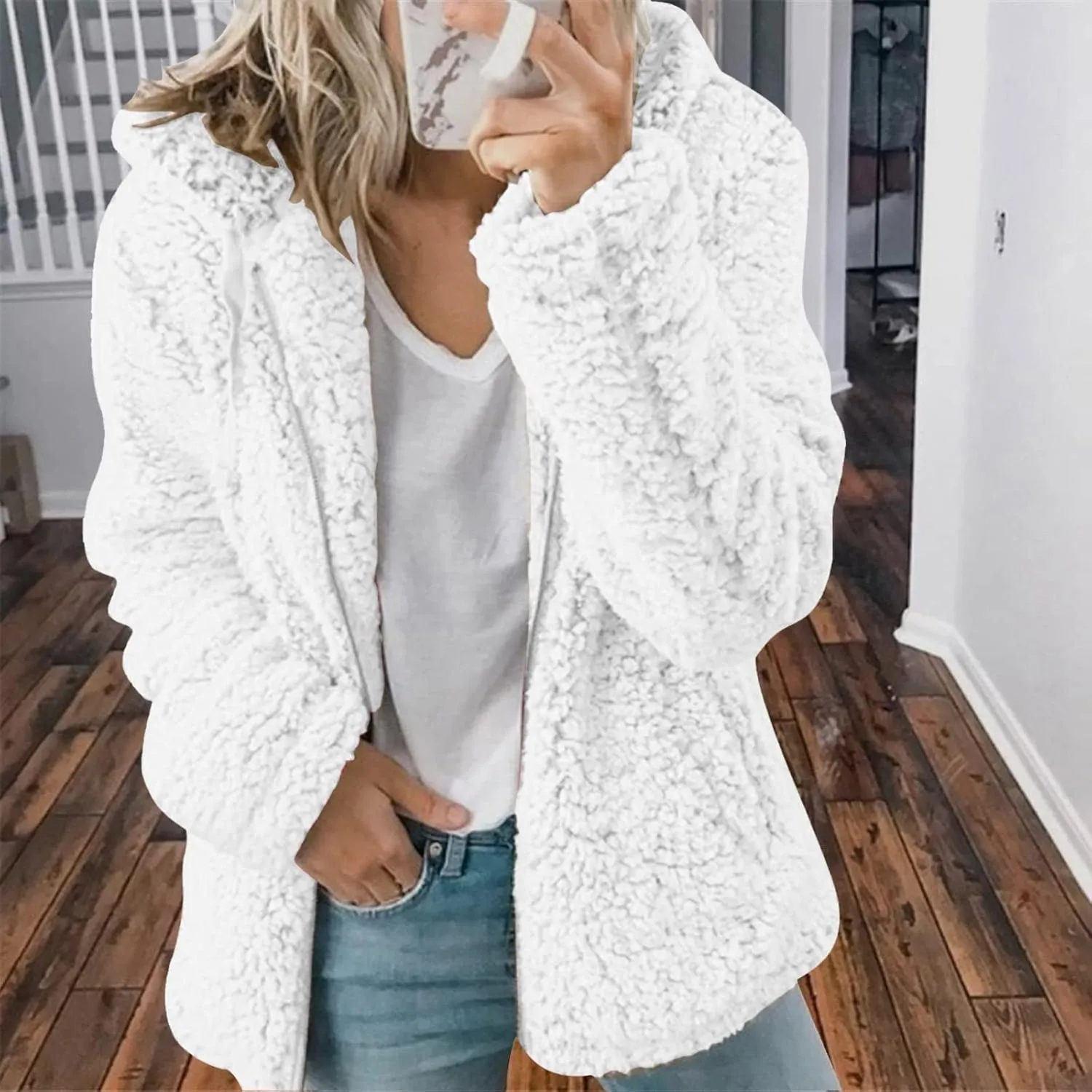 Womens Warm Coats 2025 Winter Fleece Teddy Sherpa Jacket Trendy Full Zip Up Hoodies with Pockets Soft Outerwear