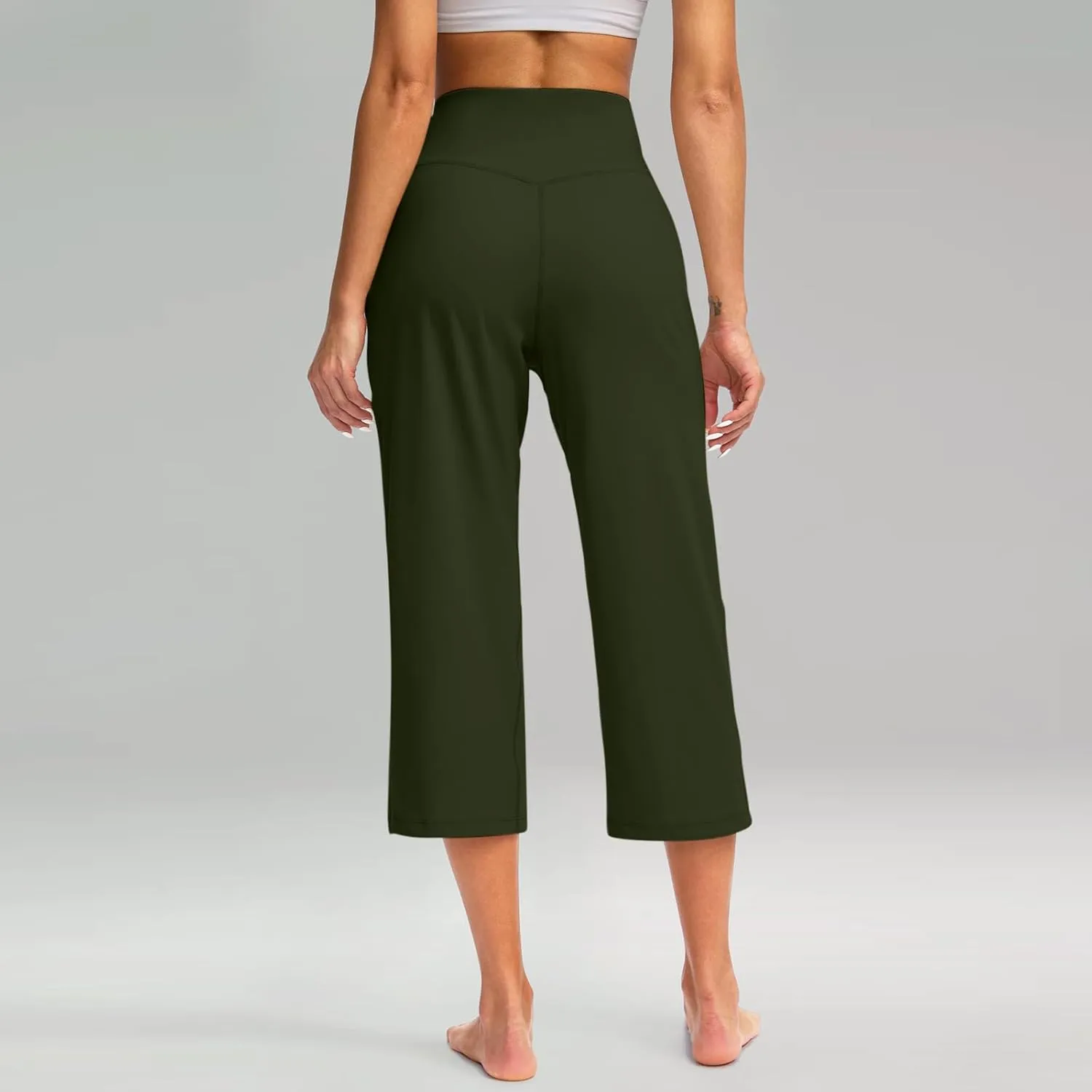 Women's Yoga Pants Casual Wide Leg Capri Pants High Waisted Tummy Control Pant Comfy Athletic Exercise Workout Trousers