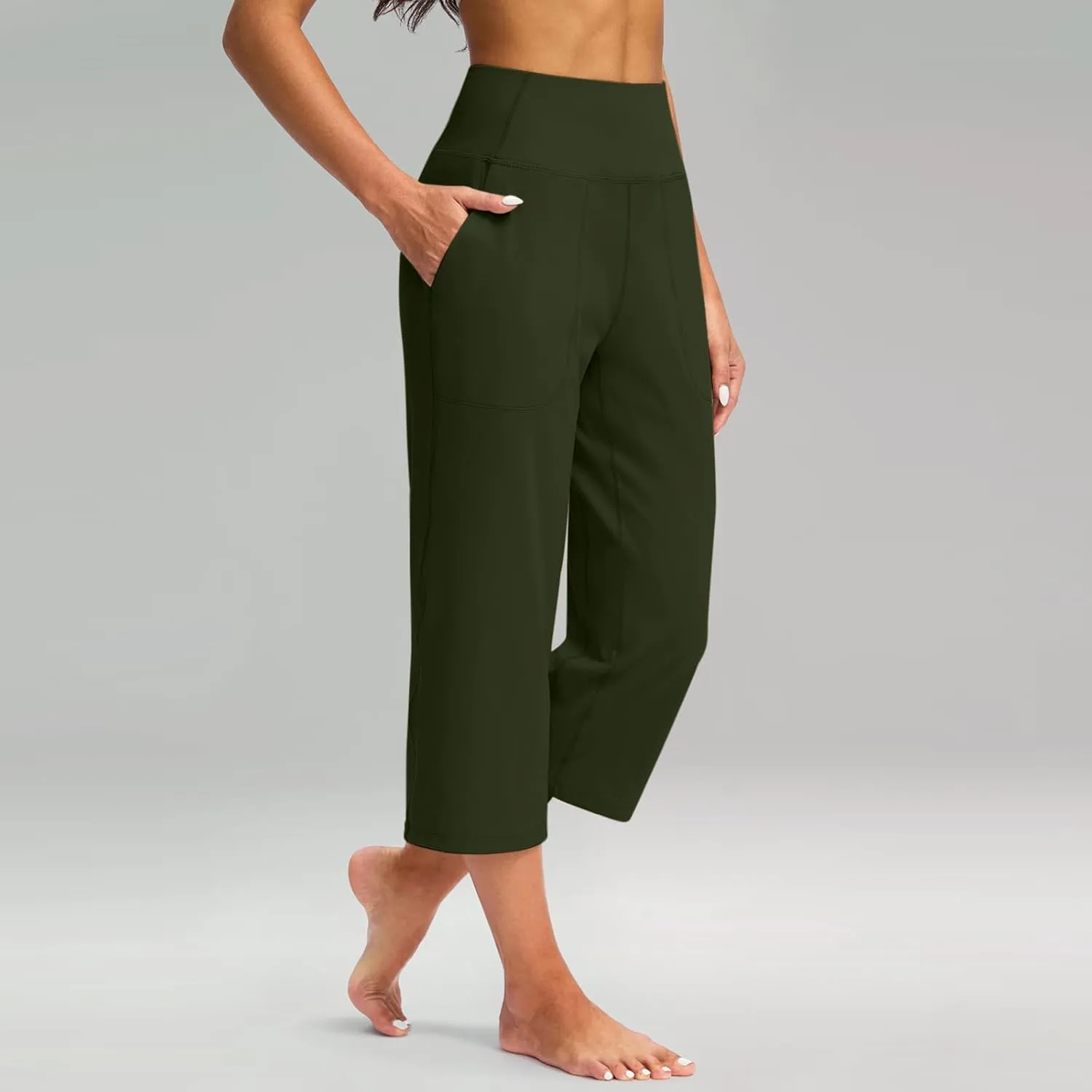 Women's Yoga Pants Casual Wide Leg Capri Pants High Waisted Tummy Control Pant Comfy Athletic Exercise Workout Trousers