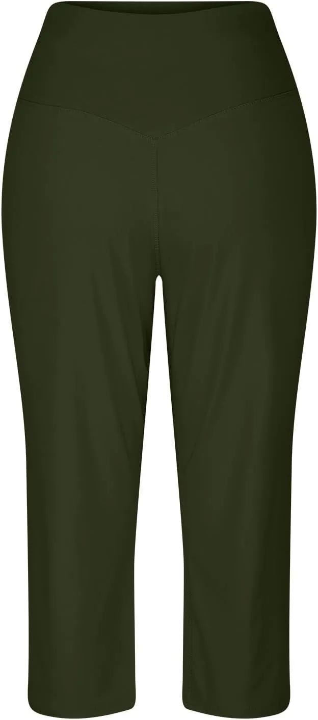 Women's Yoga Pants Casual Wide Leg Capri Pants High Waisted Tummy Control Pant Comfy Athletic Exercise Workout Trousers