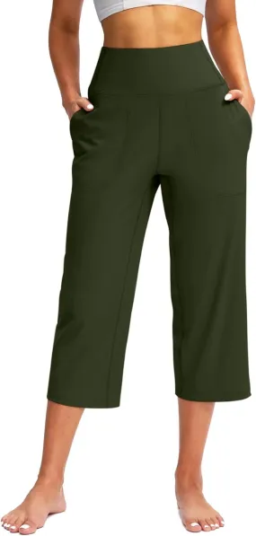 Women's Yoga Pants Casual Wide Leg Capri Pants High Waisted Tummy Control Pant Comfy Athletic Exercise Workout Trousers