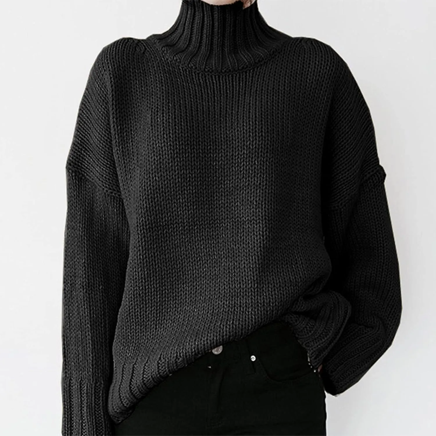 XUETON Womens Oversized Long Sleeve Turtleneck Pullover Sweater Soft Casual Lightweight Cable Knit Loose Pullover Jumper Tops