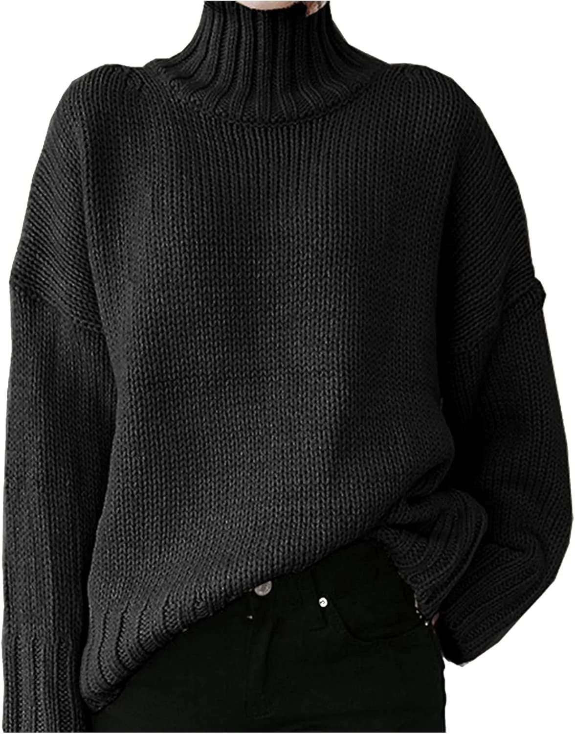XUETON Womens Oversized Long Sleeve Turtleneck Pullover Sweater Soft Casual Lightweight Cable Knit Loose Pullover Jumper Tops
