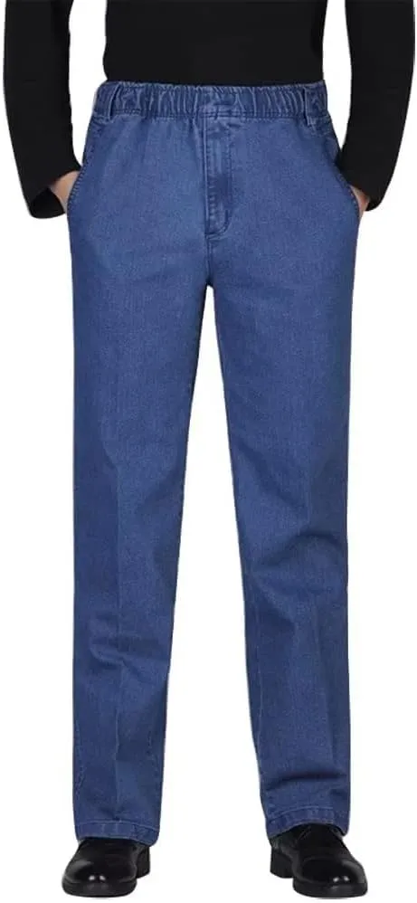 Ylingjun Mens Jeans Elastic Waist Relaxed Fit Straight Leg Jeans Casual Pants