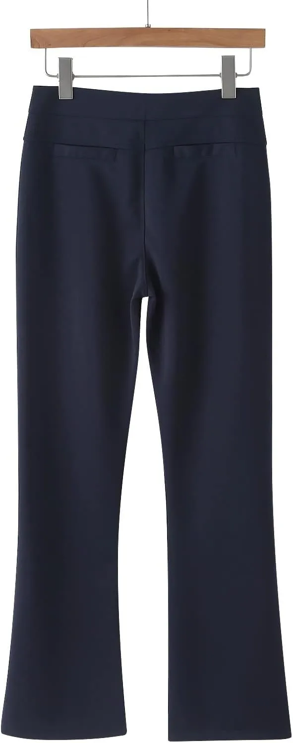 YOLAI Women Stretchy Work Business Trousers Casual Straight Leg Flare Trousers High Waist Non Wrinkles Pants