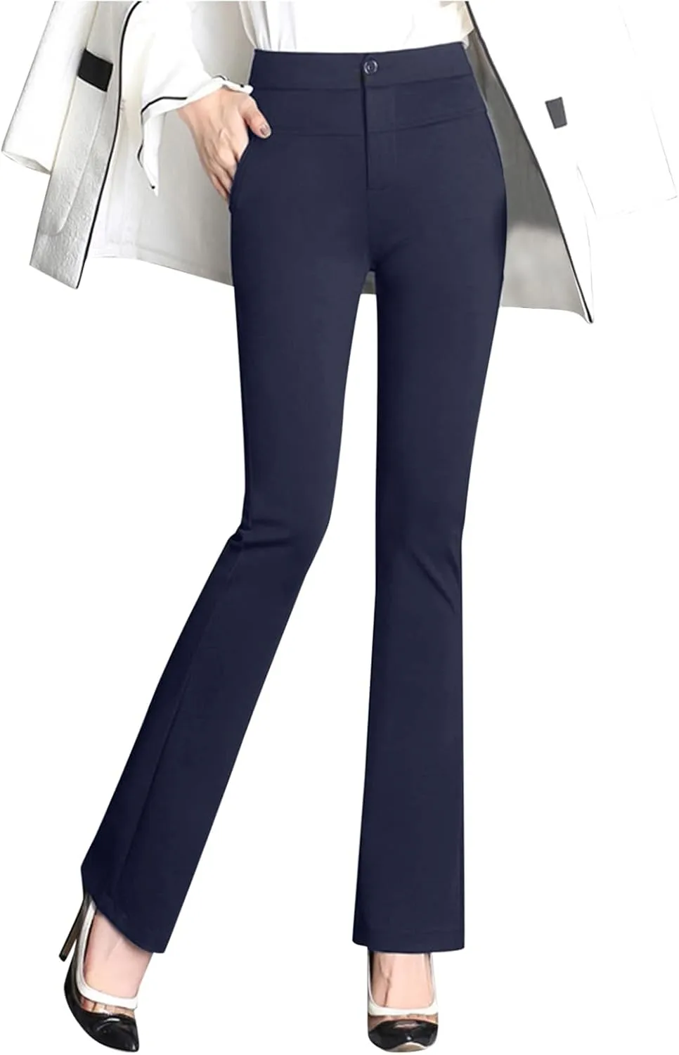 YOLAI Women Stretchy Work Business Trousers Casual Straight Leg Flare Trousers High Waist Non Wrinkles Pants